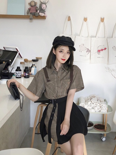 [ORDER+ẢNH THẬT] Set váy áo sơ mi kẻ dáng dài + chân váy xếp li cách điệu Ulzzang BLACK PINK siêu xinh - độc - hot | BigBuy360 - bigbuy360.vn