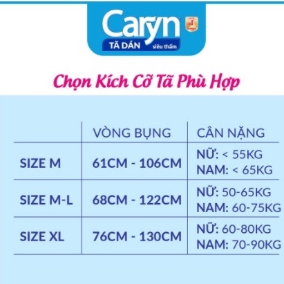 Tã dán siêu thấm Caryn M-L20 cho người lớn vòng hông 68-122cm_Duchuymilk