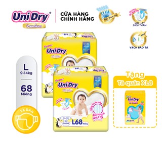 (Tặng 1 gói tã quần size XL8) Combo 2 tã dán Unidry gói Super Jumbo size L (68 miếng)