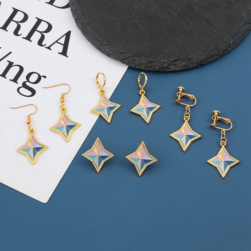 Ygt Genshin Bông Tai Hình Học Ngôi Sao Tráng Men Nhiều Màu Sắc Hóa Trang Cho Nam Và Nữ