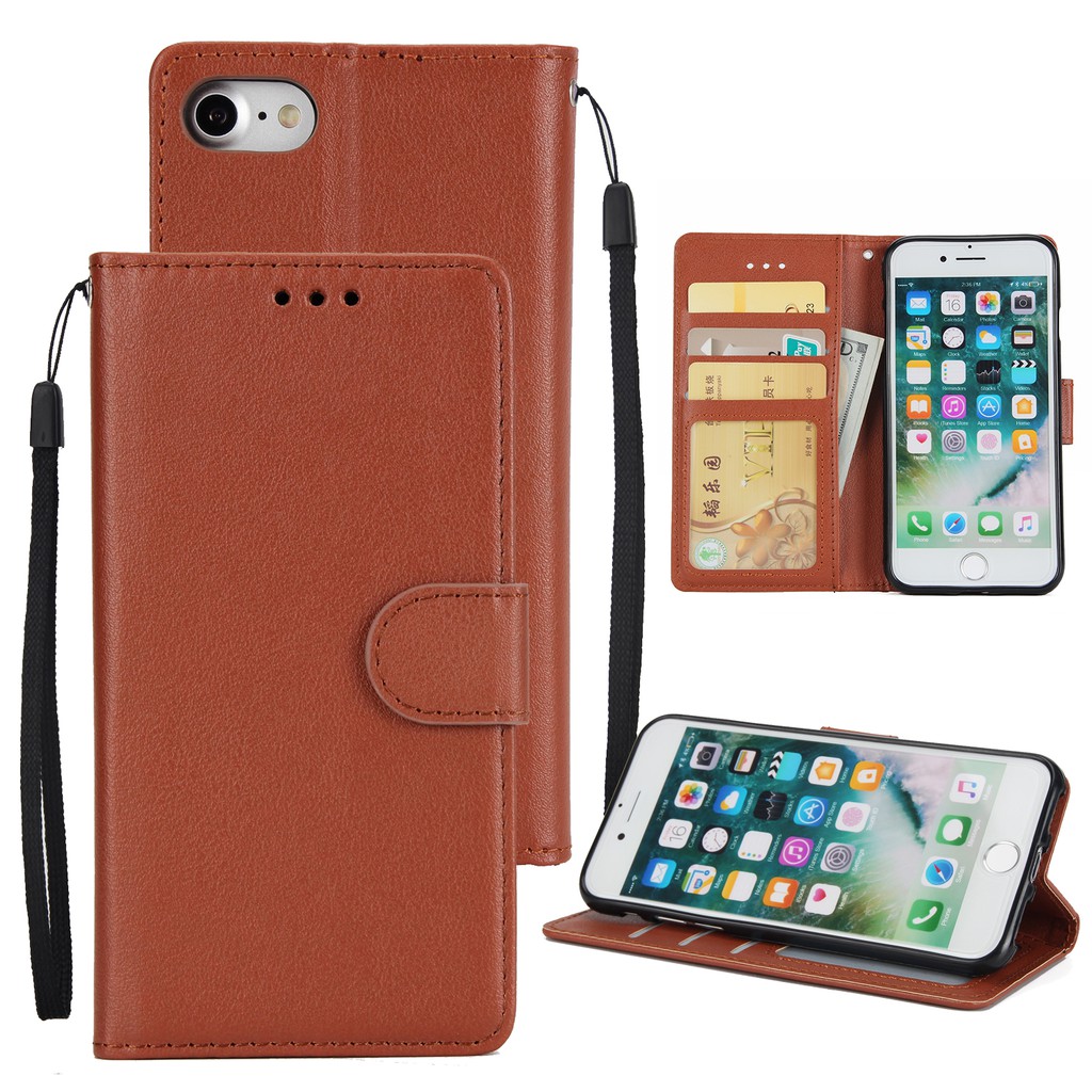 Bao da điện thoại thiết kế trơn kiêm ví tiền tiện dụng cho iPhone 7/8 | BigBuy360 - bigbuy360.vn