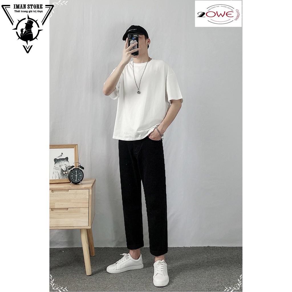 Quần baggy jean nam ống suông rộng+ áo phông tay lỡ unisex bán kèm deal sốc style hàn quốc