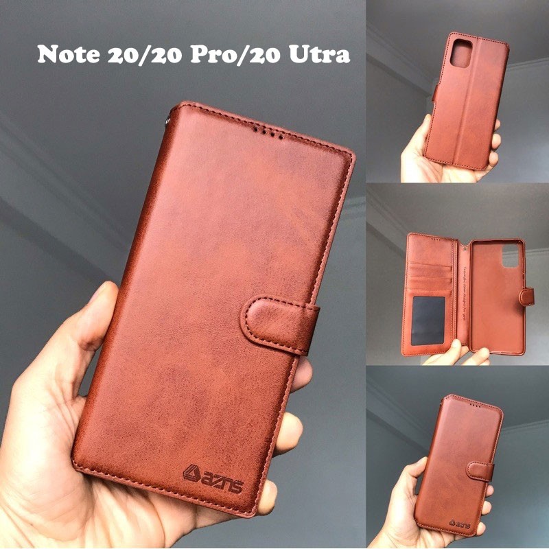 Bao da ốp lưng điện thoại samsung S20 S21 Plus ultra FE - Note 20 ultra plus + kèm ví gập nắp da thật mềm mịn - azns