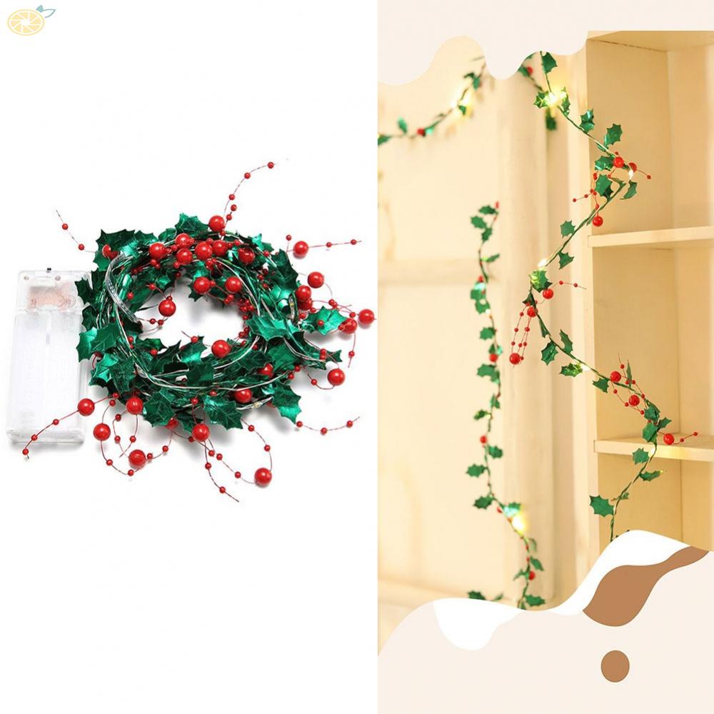 【VARSTR】Artificial Berry Vine With Light Wreath Xmas 2023 Christmas Door New Year