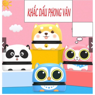 Dấu Tên + Mực + Tem Mác. 1-3 Dòng. Hình Con Cú, Giấy, Vải, Nhựa, Thuỷ Tinh.