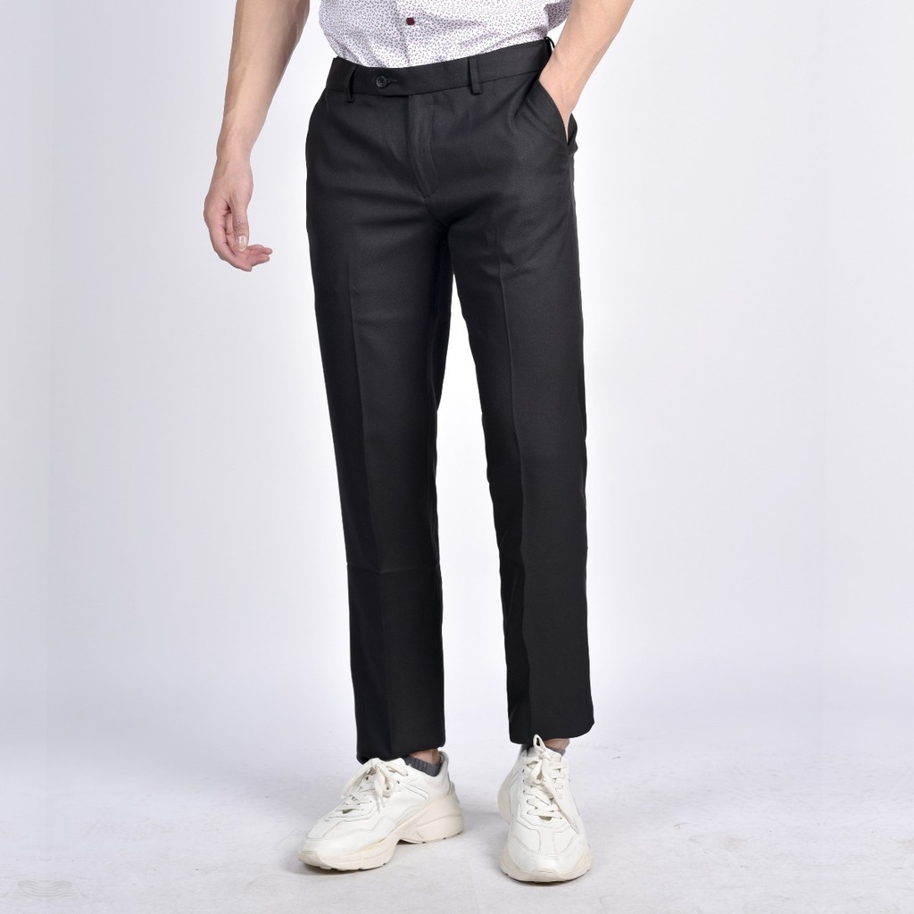 Quần âu owen màu đen regular fit tăng đơ 2 cạp vải nano QRT22756