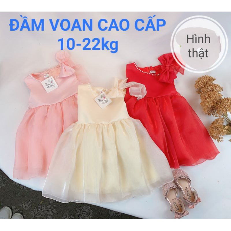 ĐẦM VÁY CÔNG CHÚA voan tơ 2 lớp cao cấp haivanco 10 đến 23 kg nơ trên vai cùng màu mềm mại thoáng mát đi học đi chơi