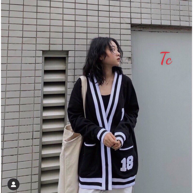 Áo khoác nỉ cdg unnisex phối viền đen trắng Macus_Áo khoác cadigan nam nữ tay bồng basic, cá tính, hottrend | BigBuy360 - bigbuy360.vn