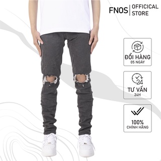Quần jean nam streetwear cao cấp FNOS NZ12 màu xám rách gối form slimfit jean thun co giãn
