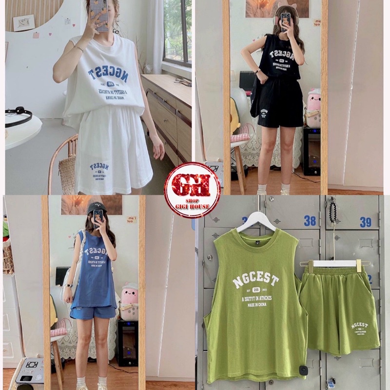 Đồ Bộ Nữ Ba Lỗ NGCEST Unisex Nam Nữ, Chất liệu Cotton Cao Cấp Gigihouse-SETBALONGCEST