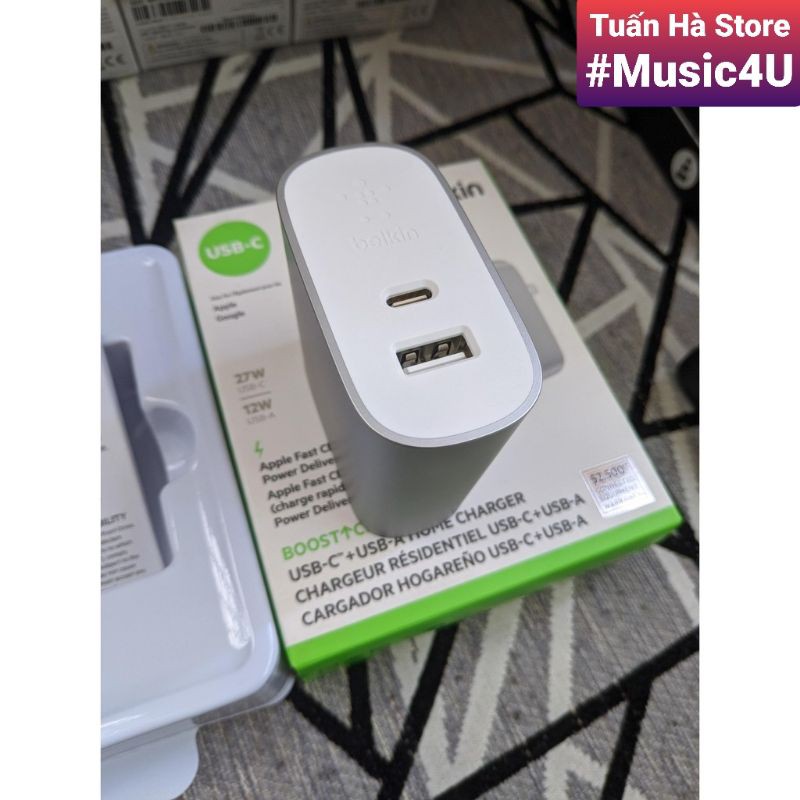 BOOST↑CHARGE™ Củ sạc nhanh Belkin PD 39W 27W USB Type C cho Iphone 11, Iphone 12, Ipad, Macbook, MFI [Music4U]