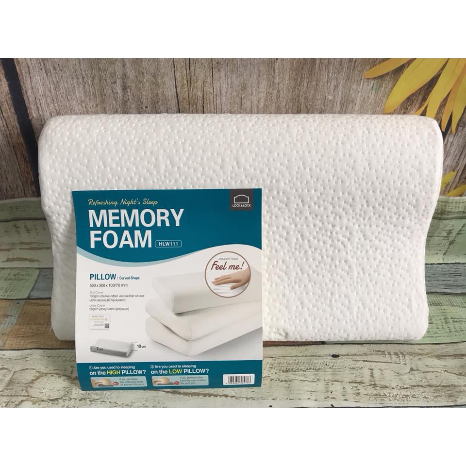 Gối Memory Foam 50D Hình Cong Lock&Lock HLW111 (50 x 30 cm) - Trắng - Thiết kế cong theo đầu và gáy bảo vệ cột sống