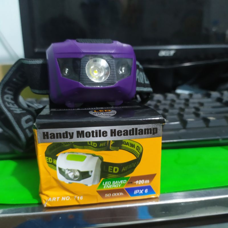 Đèn pin đội đầu mini siêu cute 3 chế độ có đèn cảnh báo sử dụng pin 3A