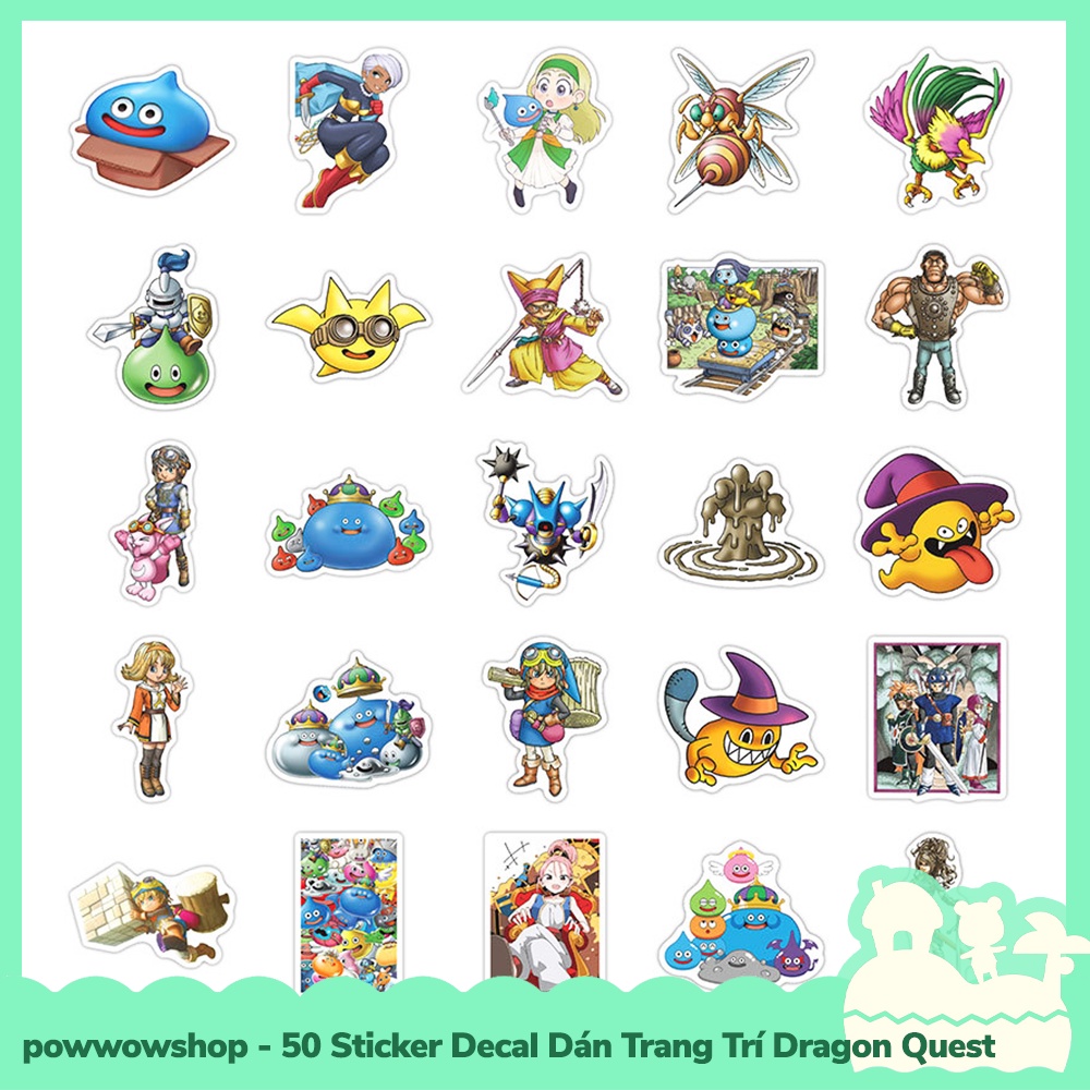 [Sẵn VN - Hỏa Tốc] 50 Sticker Decal Dán Trang Trí Đa Năng Cho Nhiều Vật Dụng Mẫu Game Dragon Quest New Adventure