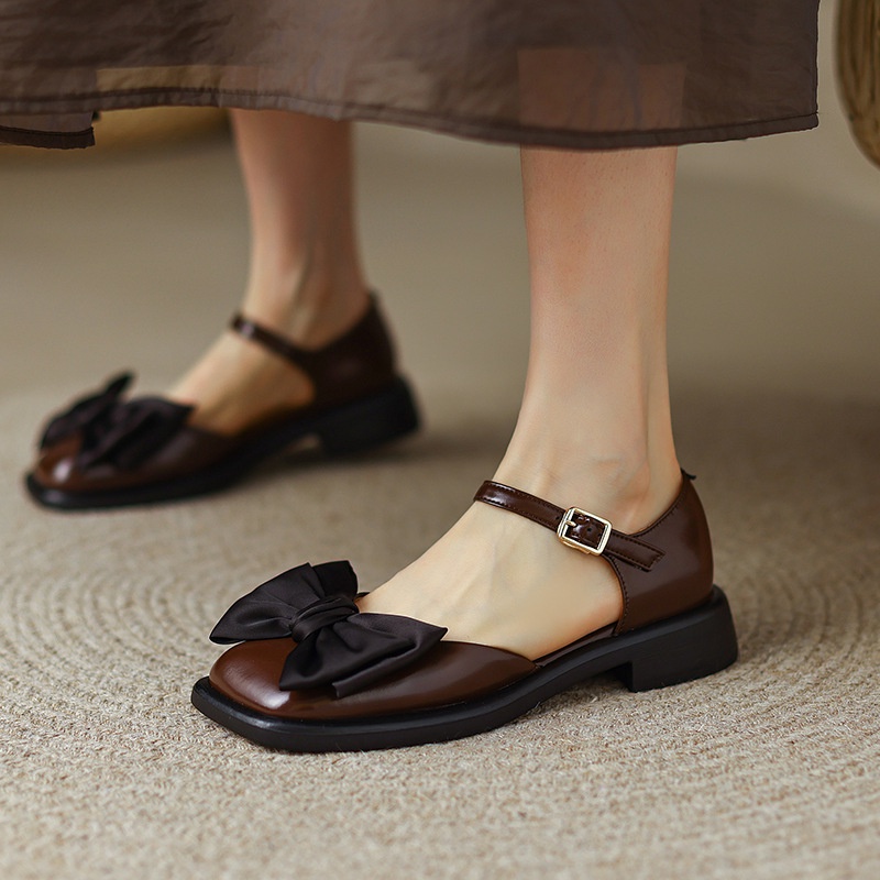 Xăng đan IELGY xỏ ngón đính nơ thời trang preppy dành cho nữ