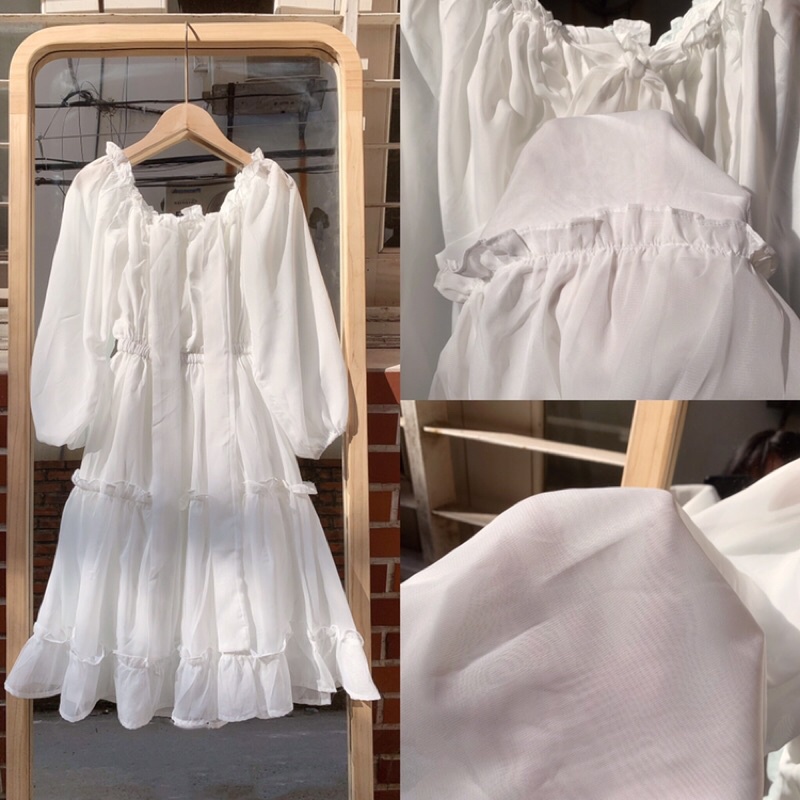 Váy Trễ Vai Dáng Xoè Voan Tơ Xếp Tầng, Váy Trắng Tiểu Thư Kỉ Yếu Prom Dự Tiệc Xinh Xắn (Mặc được 2 kiểu) | BigBuy360 - bigbuy360.vn