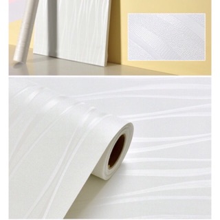 10m giấy dán tường vân nổi vân sóng nền trắng keo sẵn khổ rộng 60cm