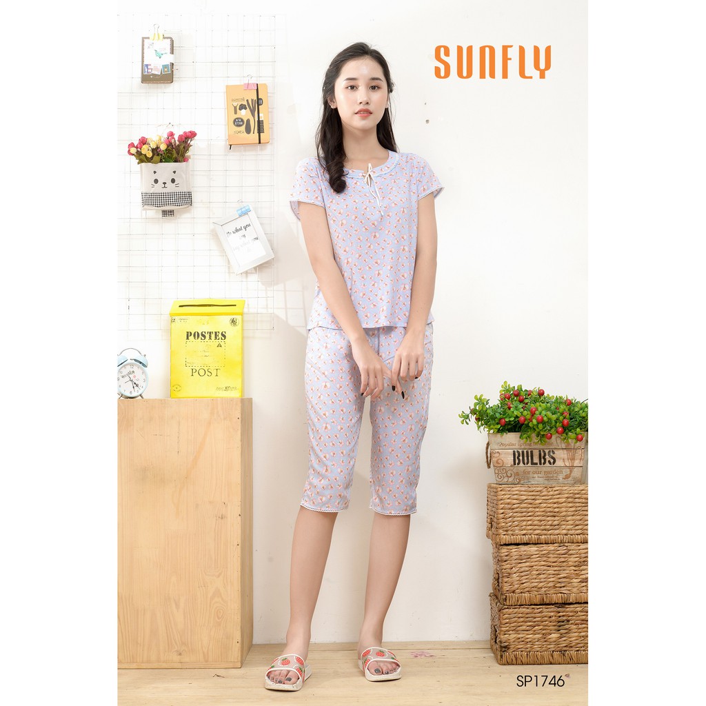 Bộ đồ lanh mặc nhà Sunfly, xuân hè SP1746