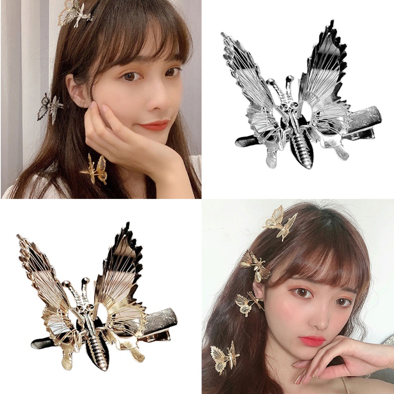 Kẹp Tóc Họa Tiết Bướm Bằng Kim Loại Màu Vàng/Bạc Cho Nữ
