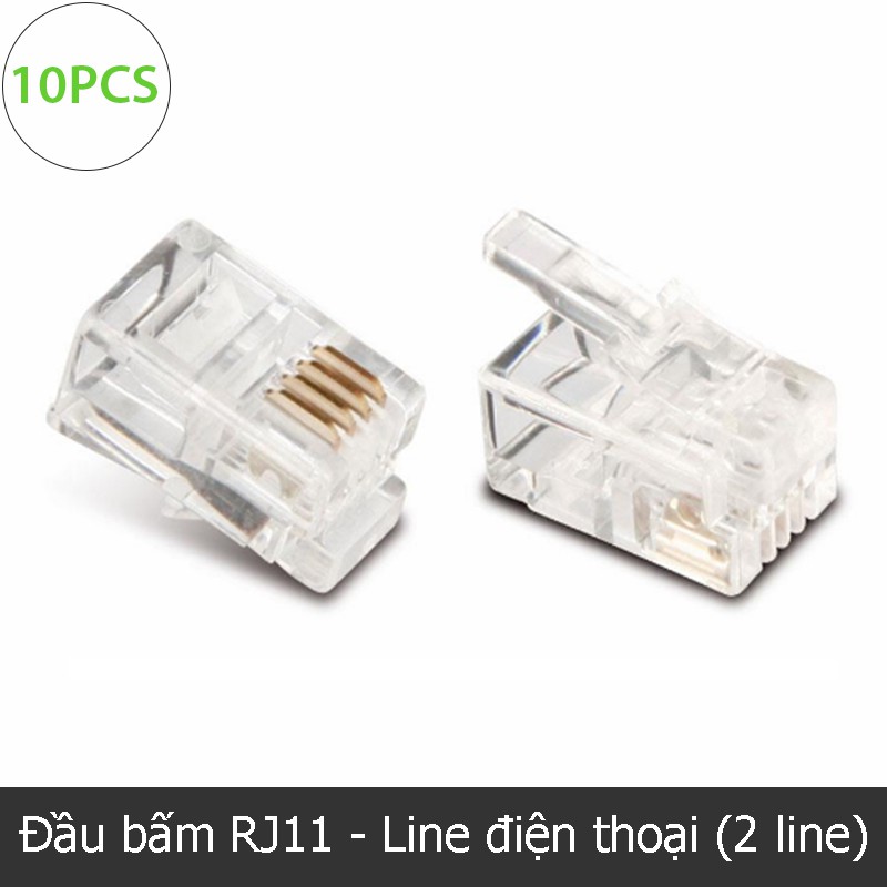 10 chiếc - Đầu bấm cáp điện thoại RJ11 4pin - RJ11 4P4C plug
