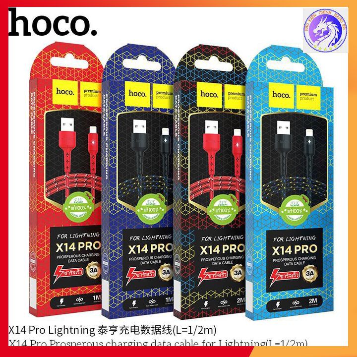 Cáp Sạc Nhanh 3.0A Dây Dù Tự Ngắt Hoco X14 PRO Dài 1m 2m Lightning Dành Cho iPhone Siêu Bền