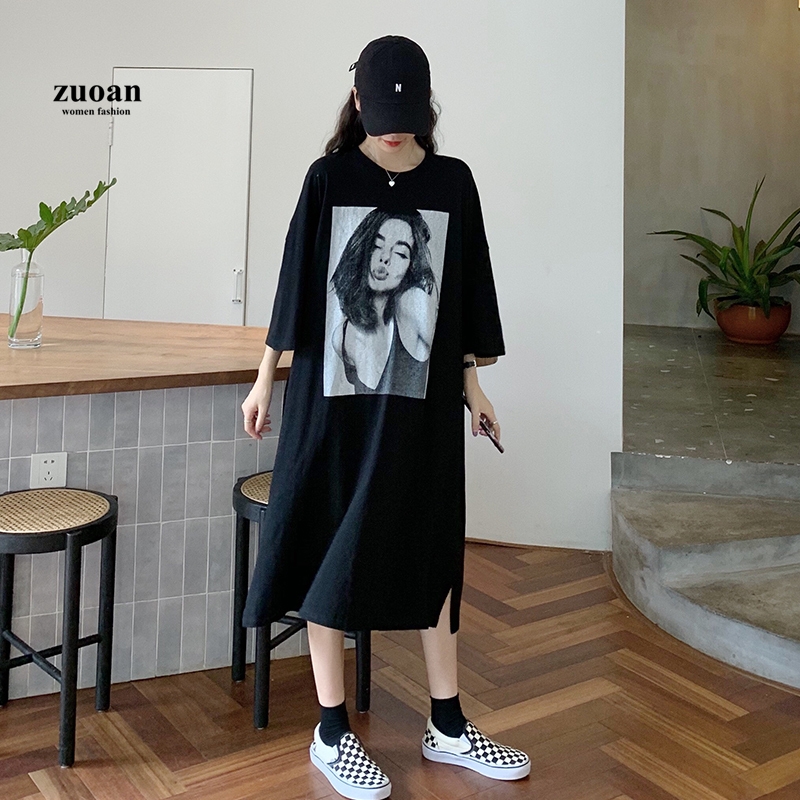 SUXI Váy thun dáng rộng in họa tiết xinh xắn cá tính dành cho nữ