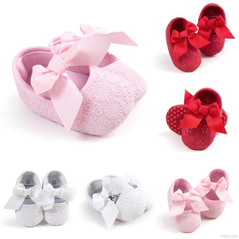 Đôi giày đế mềm đính nơ xinh xắn dành cho bé gái từ 0-18 tháng tuổi