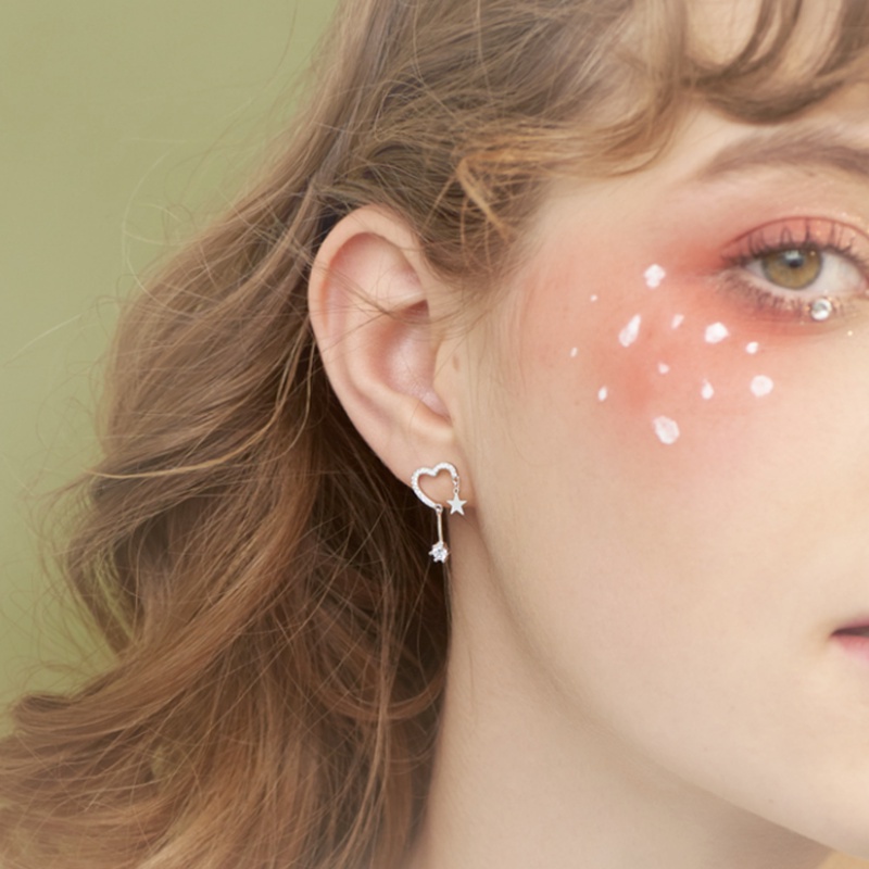 Bông Tai Bạc 925 Hình Ngôi Sao Trái Tim Tua Rua Thiết Kế Tinh Tế Chất Lượng Cao Cho Nữ