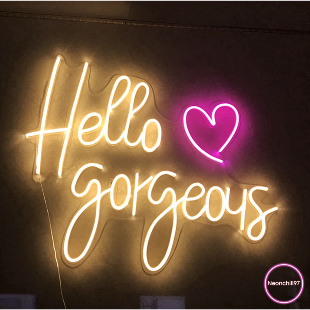 Đèn led neon Hello gorgeous Neonchill97, 40 x 40 cm, Màu vàng, hồng, Decor trang trí nhà cửa