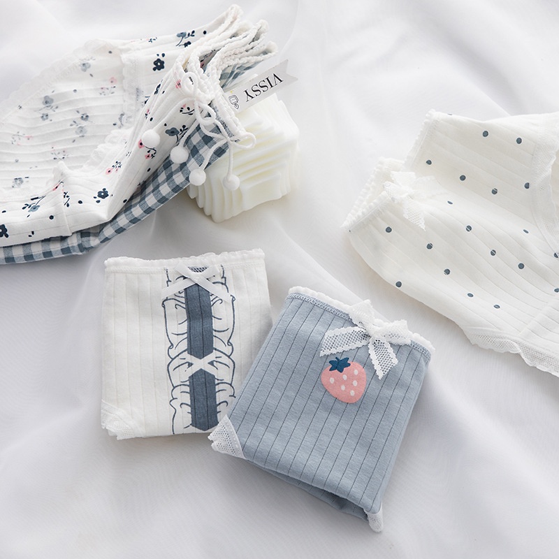 Bộ 1/5 Quần Lót Cotton Thoáng Khí In Họa Tiết Dễ Thương Cho Nữ