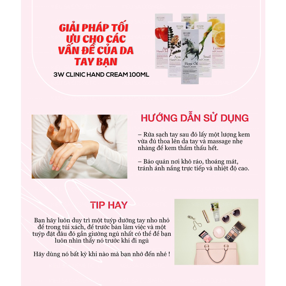 Kem Dưỡng Da Tay 3W Clinic Hand Cream Hàn Quốc Dưỡng Ẩm Tái Tạo Da Hư Tổn Khô Từ Collagen Vitamin E Skincare Body Dezy