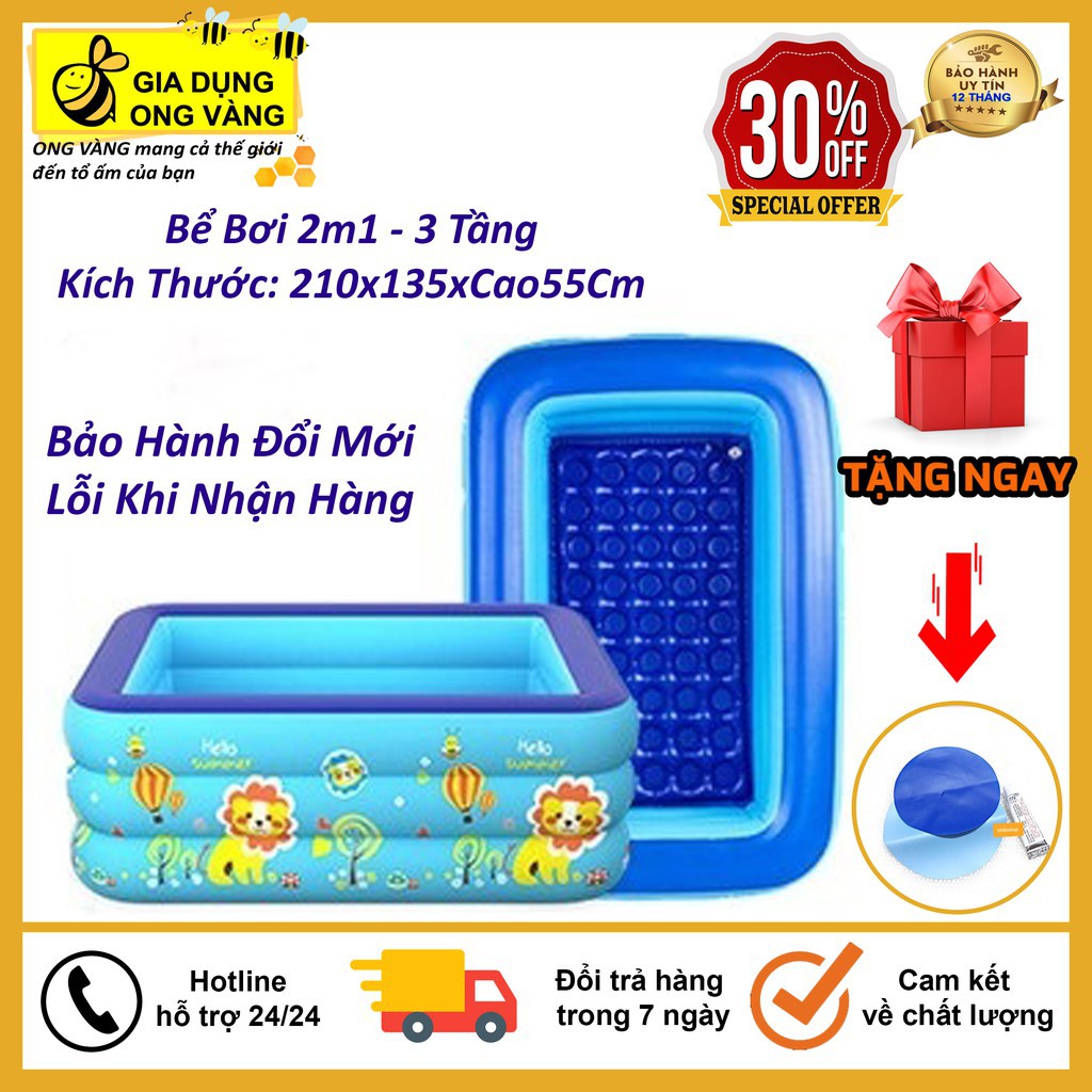 Bể Bơi Phao Kích Thước 2M1 ( 210x135xCao55Cm ) 3 Tầng Cho Bé, Hàng Loại 1 Có Đáy Chống Trượt, An Toàn Khi Sử Dụng