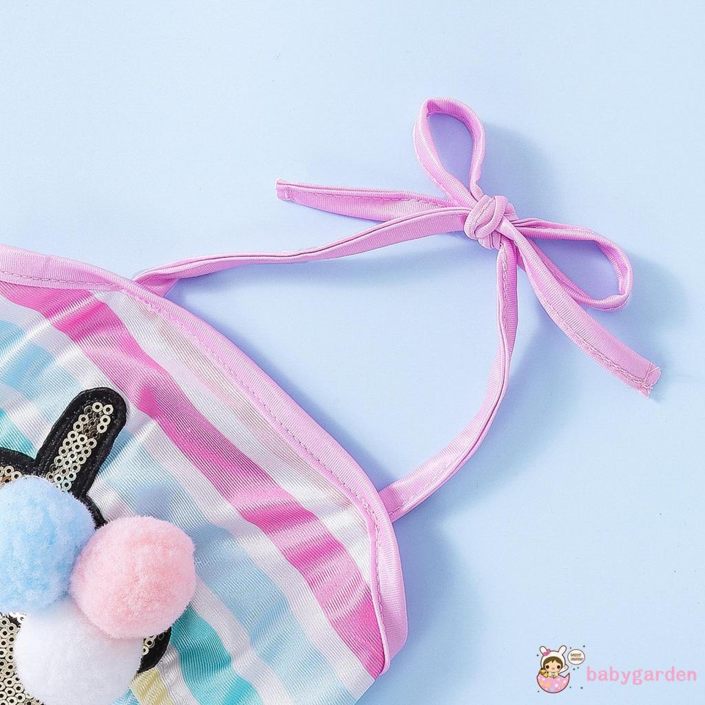 Bộ Đồ Bơi Một Mảnh Cổ Yếm Nhún Bèo Kẻ Sọc Nhiều Màu Đính Kim Sa Lấp Lánh Cho Bé Gái 3-24 Tháng Tuổi