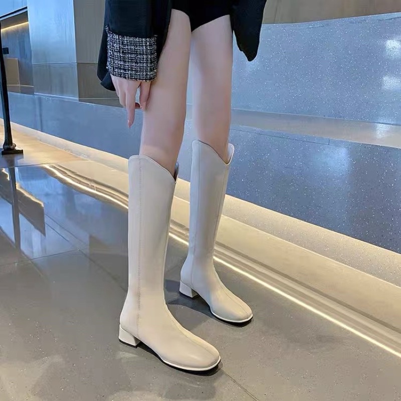 ( HÀNG CÓ SẴN ) Bốt đùi da mềm cổ vát kéo khoá sau tôn chân BIG SIZE 34-43