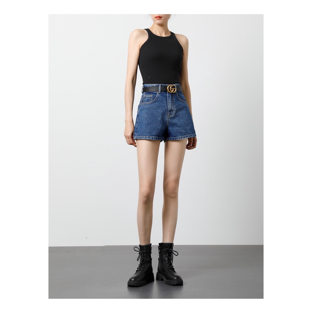 Quần short jean nữ BigSize lưng cao trên rốn, co dãn mạnh, lai cuốn, màu xanh đậm dành cho người mập 4240
