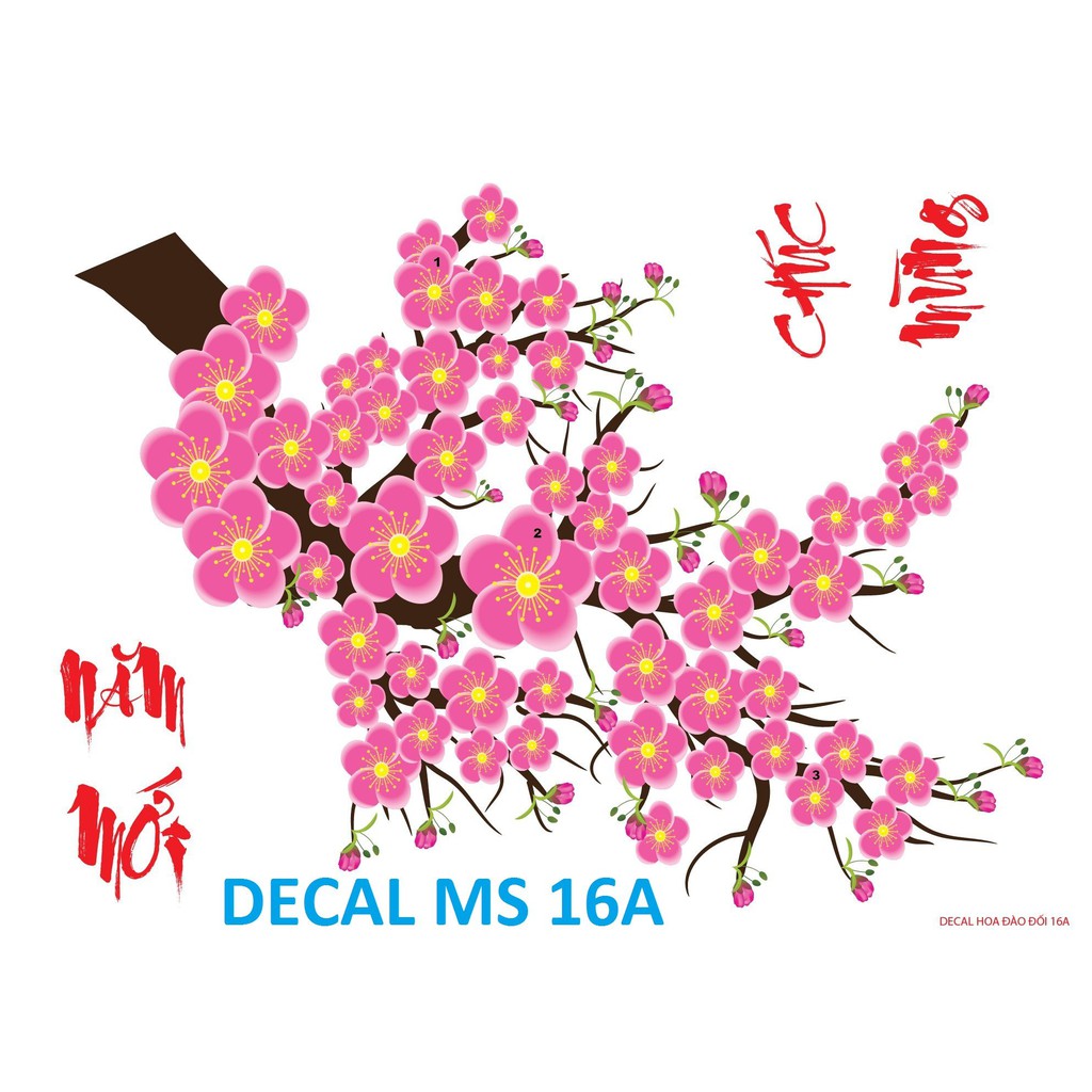 Decal trang trí tết CÀNH ĐÀO MẪU 16A (kèm họa tiết nổi)