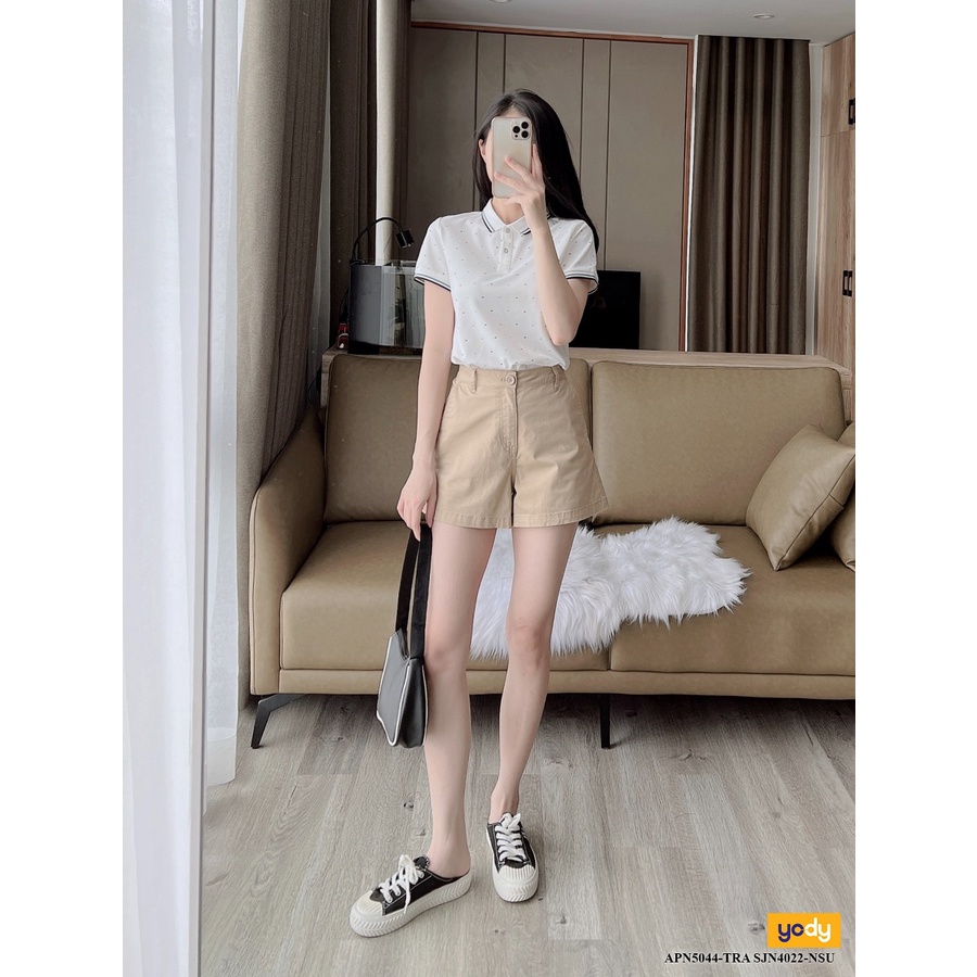Quần đùi nữ YODY quần short vải kaki ngắn suông trơn có túi khỏe khoắn phong cách SJN4022