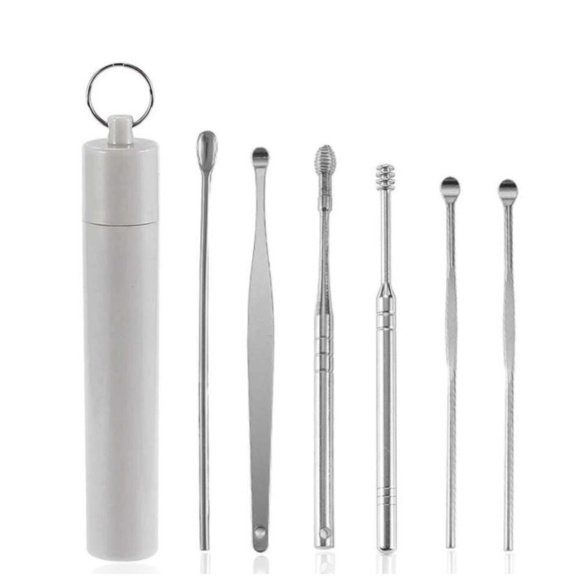 Bộ dụng cụ lấy ráy tai 6 chi tiết thép không rỉ cao cấp kèm hộp đựng móc khóa tiện dụng giữ vệ sinh