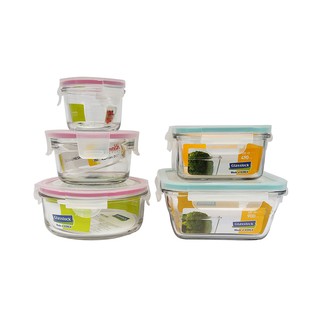Bộ hộp thủy tinh GLASSLOCK ( tròn 3 món 160+350+710ml  và vuông 2 món 490 +900ml ) GL1880
