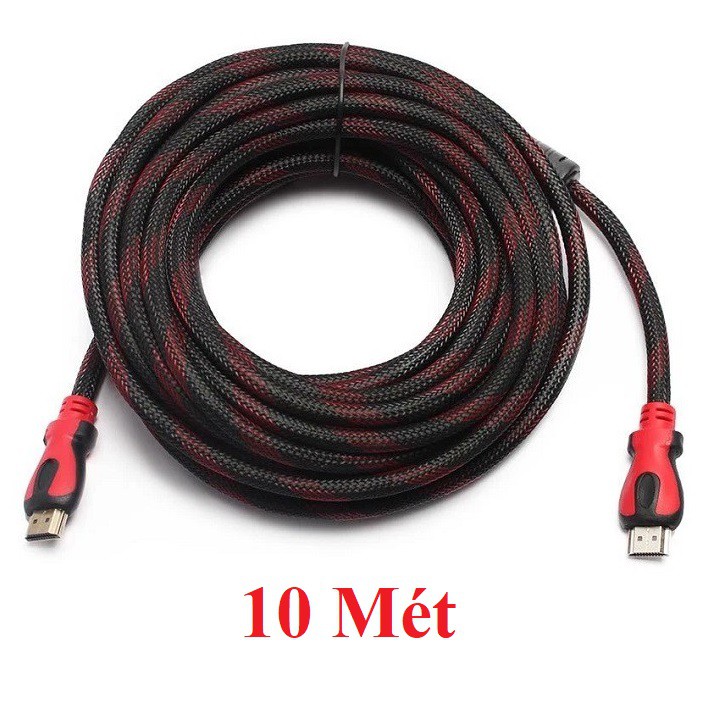 Dây cáp HDMI tròn bọc vải dù siêu bền dài 1.5m / 3m / 5m / 10m màu đỏ đen