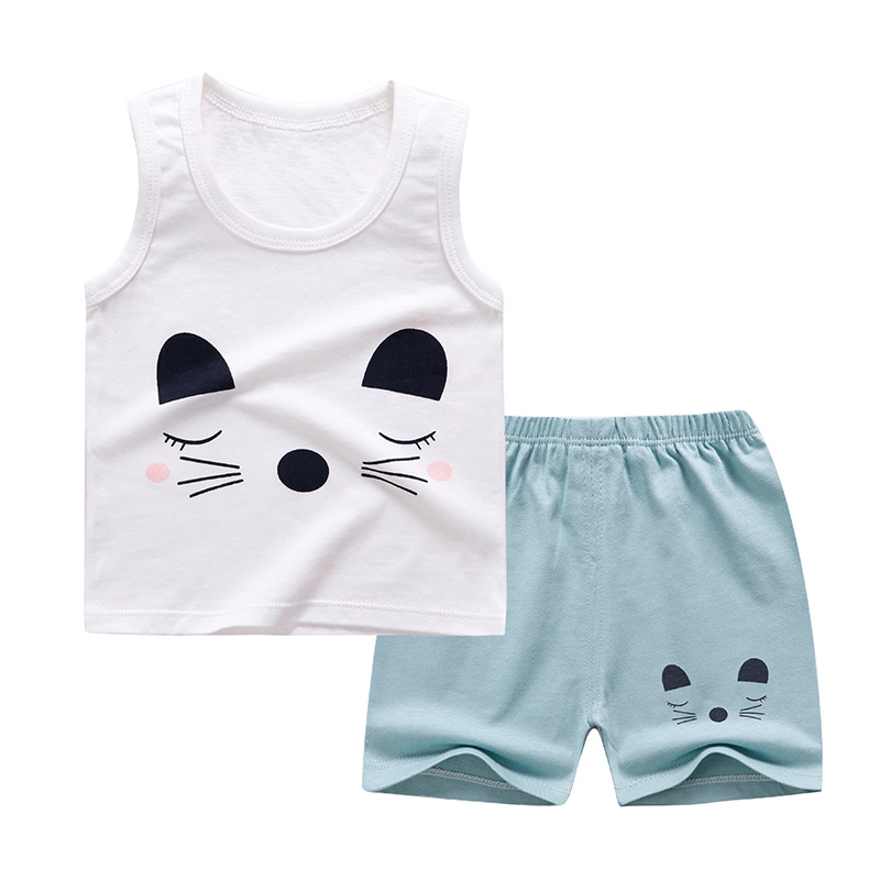 Set Áo Tank Top + Quần Sọt Chất Cotton Cho Bé