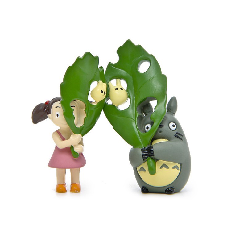 Mô hình Tiểu Mai che lá với Chibi Totoro dùng trang trí tiểu cảnh, làm móc khóa, DIY