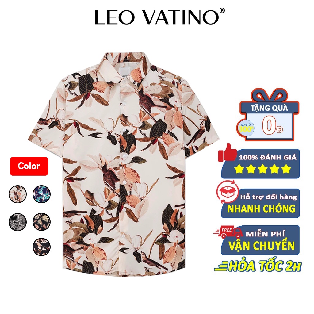 Áo sơ mi nam Galvin cộc tay họa tiết bộ 5 màu cotton đũi sơ mi họa tiết bãi biên smgv150 - Leo Vatino !