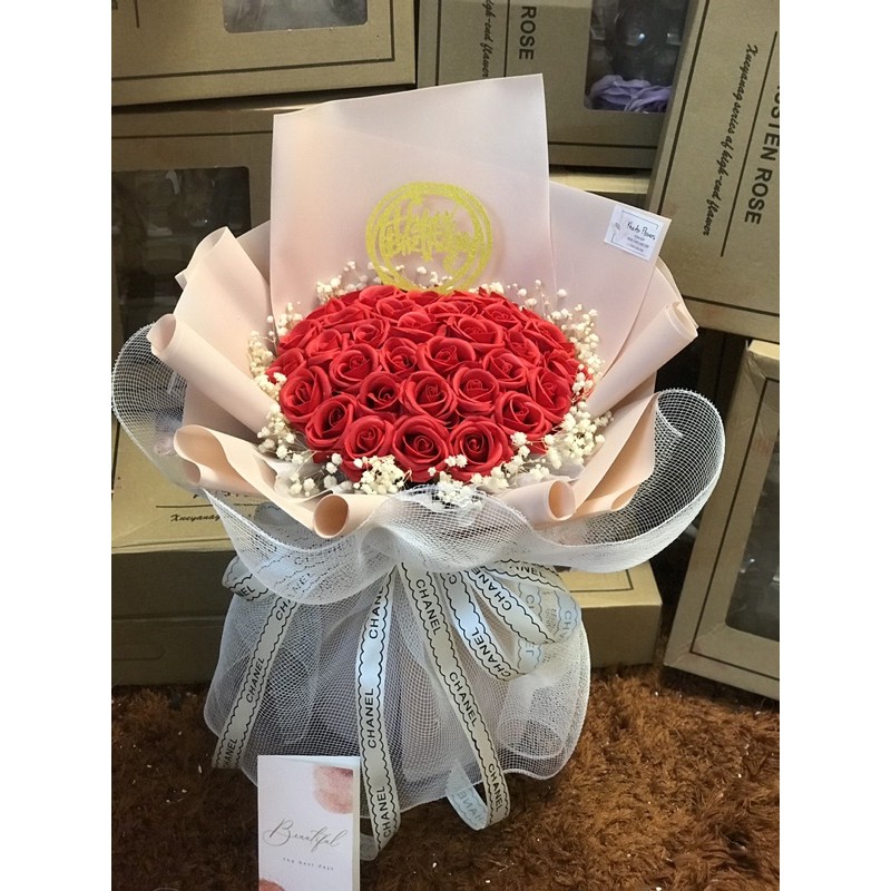 [Hoa sinh nhật - Nowship] Bó hoa sáp 50bông mixx baby khô cực xinh. Hình ảnh Độc quyền nhà Khả An