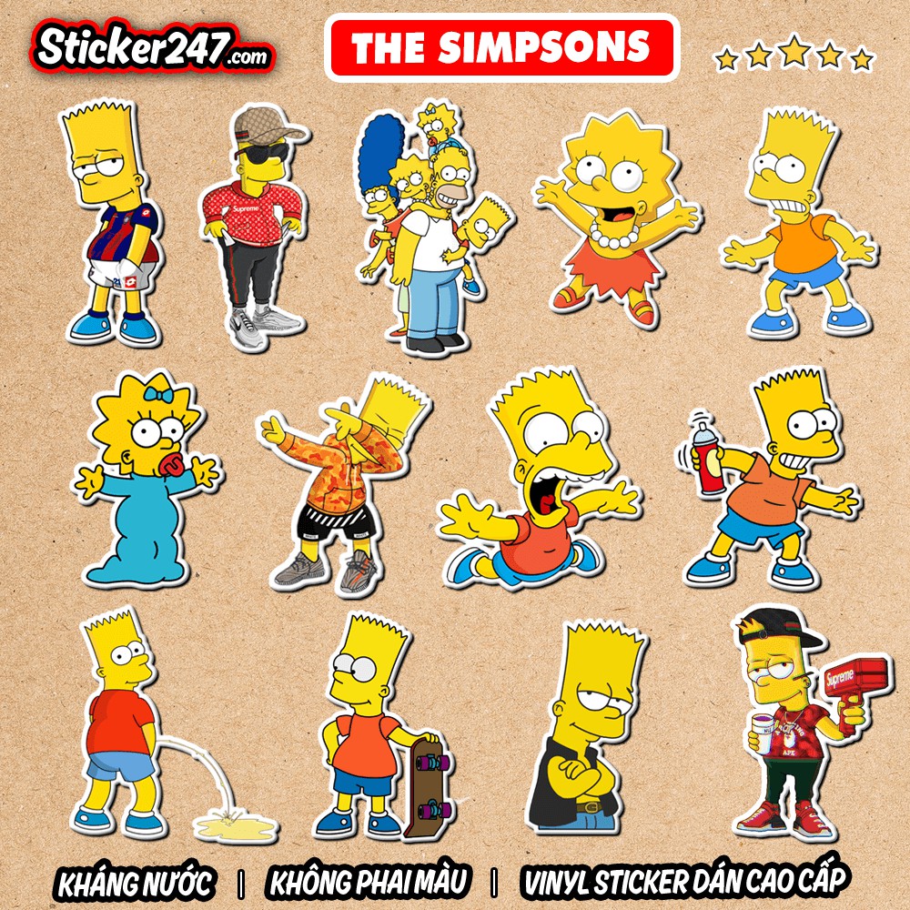 Sticker Simpson 𝑭𝒓𝒆𝒆𝒔𝒉𝒊𝒑 chống nước sticker dán laptop, điện thoại, guitar, mũ bảo hiểm, vali, ván trượt