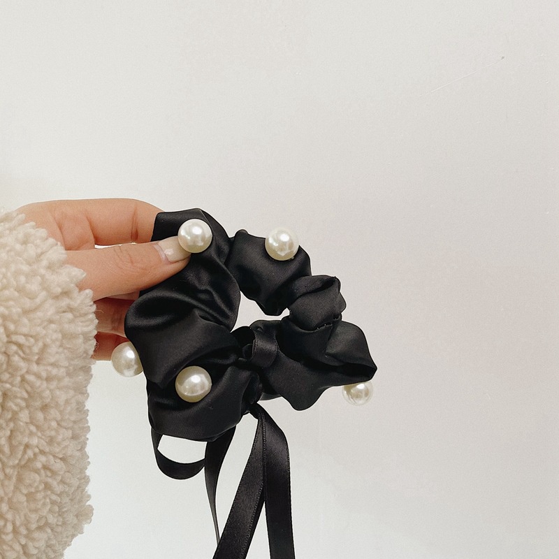 Dây buộc tóc đính nơ và ngọc trai xinh xắn cho nữ
