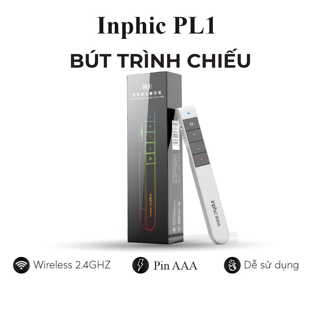 Bút Trình Chiếu Thuyết Trình Không Dây Laser INPHIC PL1 USB Không Dây 2.4GHz Điều Khiển Từ Xa Tiện Dụng-Hàng Chính Hãng