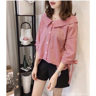 Áo sơ mi kiểu phối chun nơ BA132