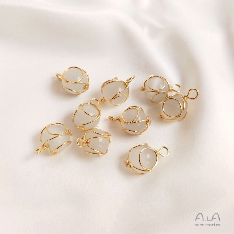 █diy゜14k●1miếng  14K bọc vàng dây đồng quanh co mèo mắt đá tròn hạt mặt dây chuyền tự làm đồ trang sức mặt dây chuyền bông tai tai treo phụ kiện