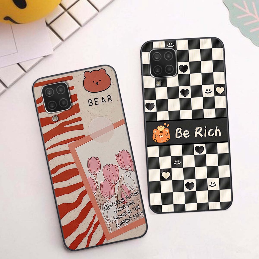 Ốp Samsung A12 / M12 gấu Bear rick caro vuông thời trang siêu đẹp